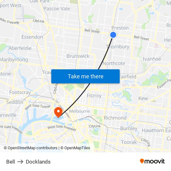 Bell to Docklands map