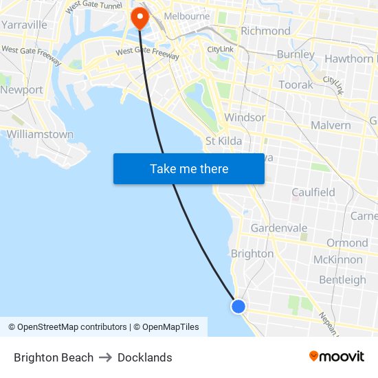 Brighton Beach to Docklands map