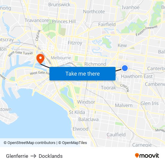 Glenferrie to Docklands map