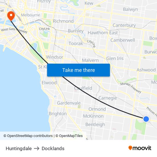 Huntingdale to Docklands map