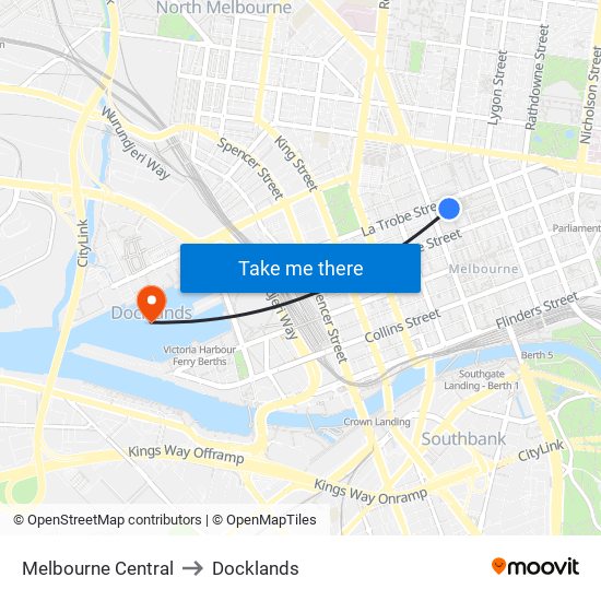 Melbourne Central to Docklands map