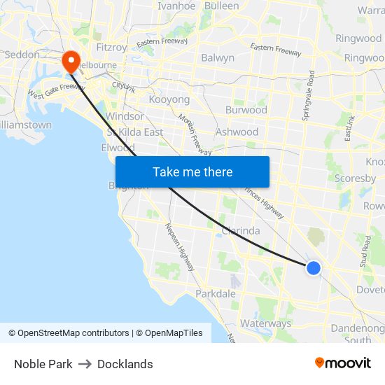 Noble Park to Docklands map