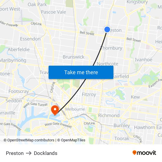 Preston to Docklands map