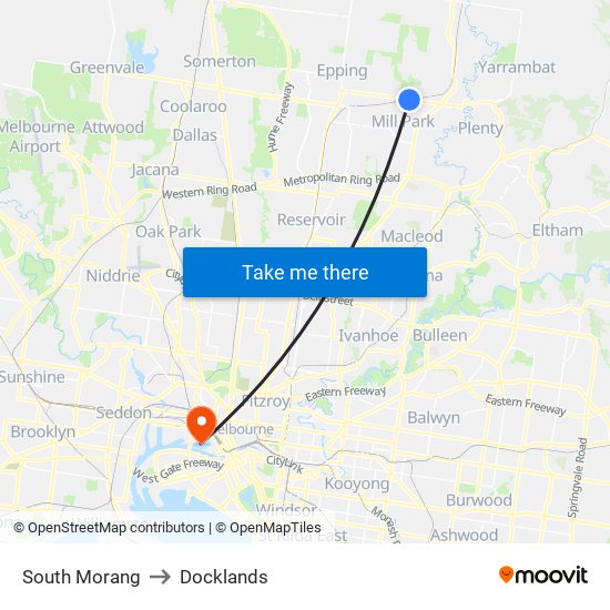 South Morang to Docklands map