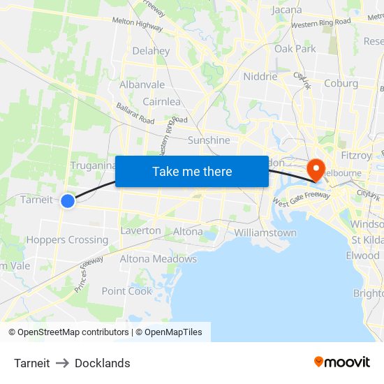 Tarneit to Docklands map