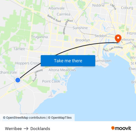 Werribee to Docklands map