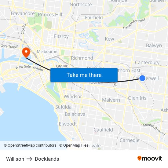 Willison to Docklands map