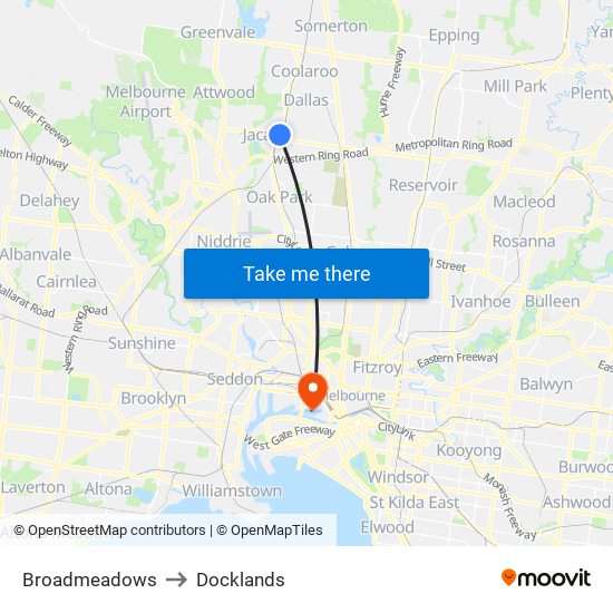Broadmeadows to Docklands map