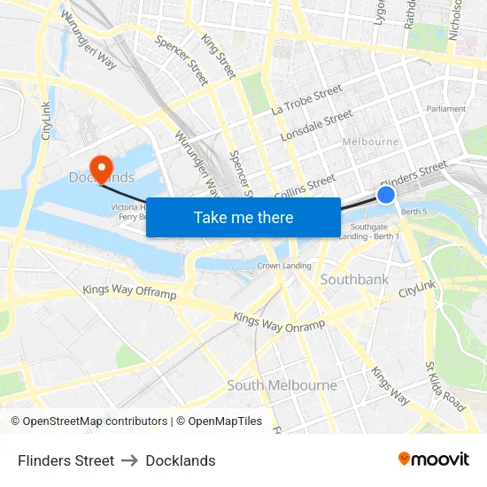 Flinders Street to Docklands map