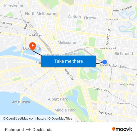 Richmond to Docklands map