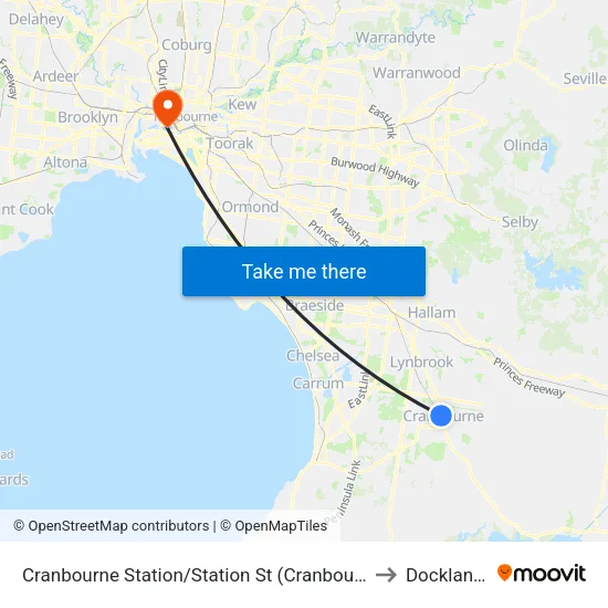 Cranbourne Station/Station St to Docklands map