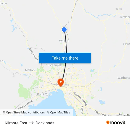 Kilmore East to Docklands map