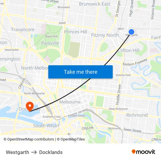 Westgarth to Docklands map