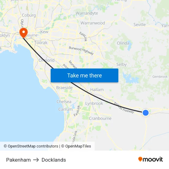 Pakenham to Docklands map