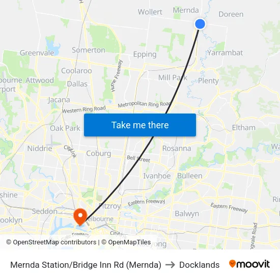 Mernda Station/Bridge Inn Rd to Docklands map