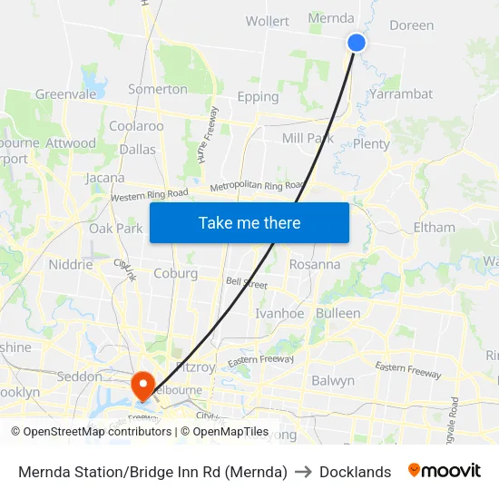 Mernda Station/Bridge Inn Rd to Docklands map