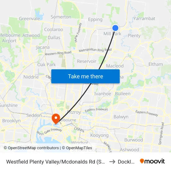 Westfield Plenty Valley/Mcdonalds Rd to Docklands map
