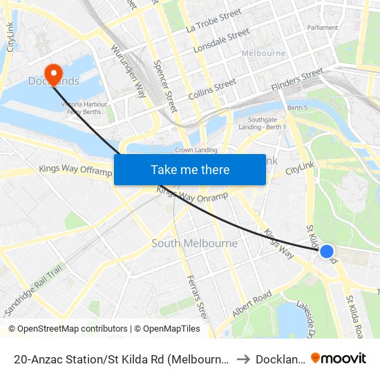 20-Anzac Station/St Kilda Rd (Melbourne City) to Docklands map
