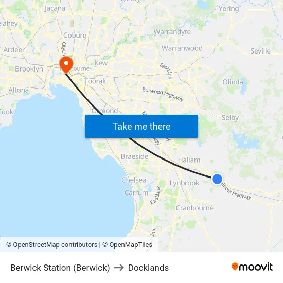 Berwick Station to Docklands map