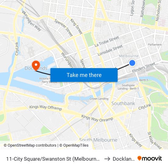 11-City Square/Swanston St (Melbourne City) to Docklands map