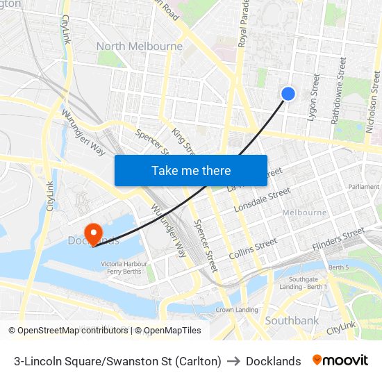 3-Lincoln Square/Swanston St (Carlton) to Docklands map