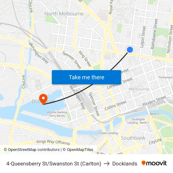 Queensberry St/Swanston St #4 to Docklands map