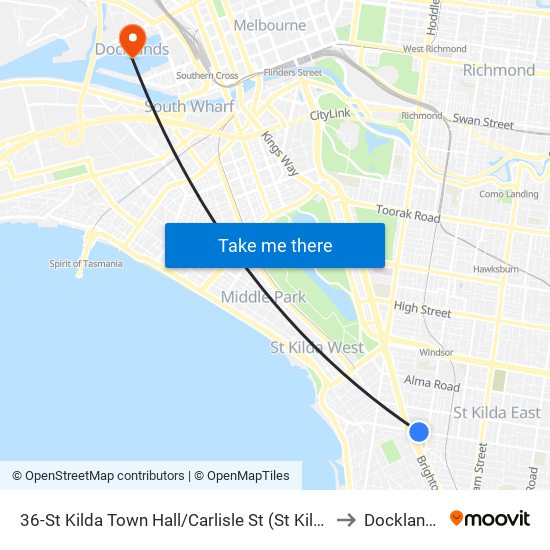 36-St Kilda Town Hall/Carlisle St (St Kilda) to Docklands map