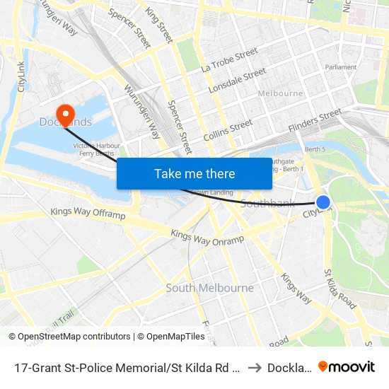 17-Grant St-Police Memorial/St Kilda Rd (Southbank) to Docklands map