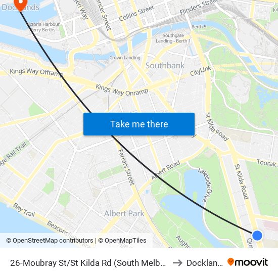 26-Moubray St/St Kilda Rd (South Melbourne) to Docklands map
