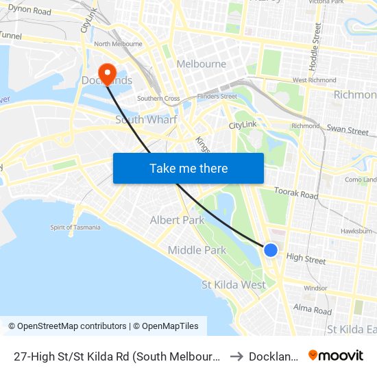 27-High St/St Kilda Rd (South Melbourne) to Docklands map