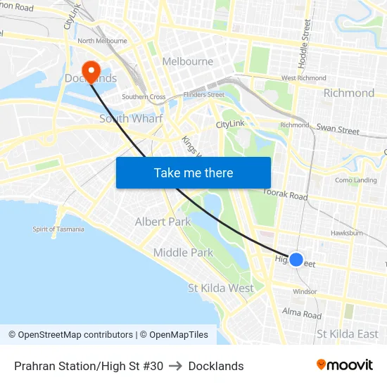 Prahran Station/High St #30 to Docklands map