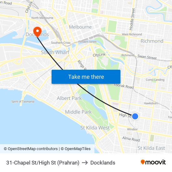 31-Chapel St/High St (Prahran) to Docklands map