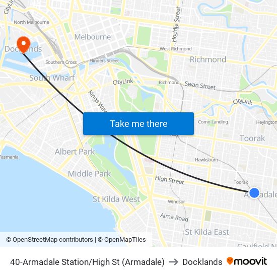 40-Armadale Station/High St (Armadale) to Docklands map