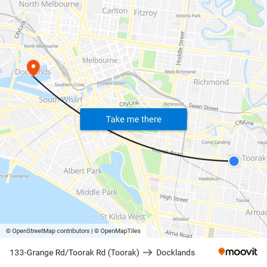 133-Grange Rd/Toorak Rd (Toorak) to Docklands map