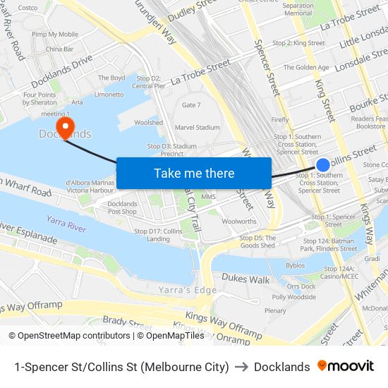 1-Spencer St/Collins St (Melbourne City) to Docklands map