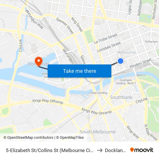 5-Elizabeth St/Collins St (Melbourne City) to Docklands map