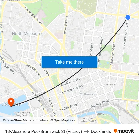 Alexandra Pde/Brunswick St #18 to Docklands map