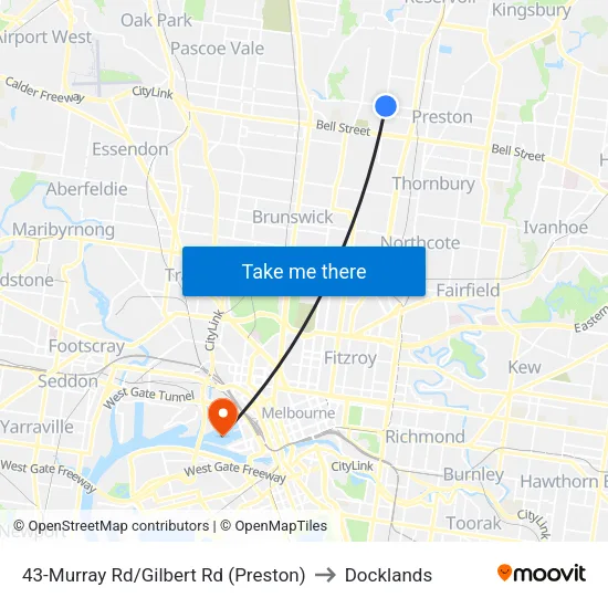 Murray Rd/Gilbert Rd #43 to Docklands map