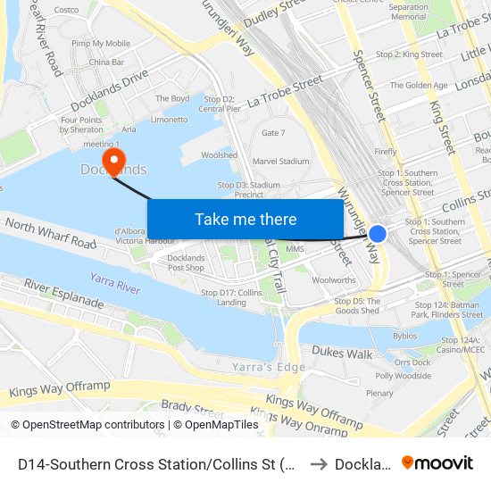 D14-Southern Cross Station/Collins St (Docklands) to Docklands map