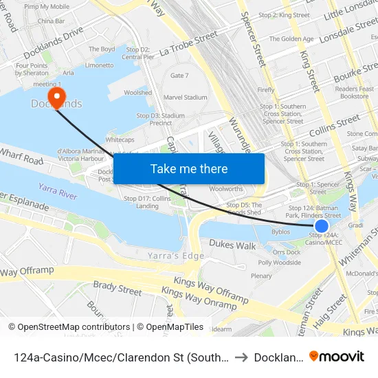 Casino/Mcec/Clarendon St #124a to Docklands map
