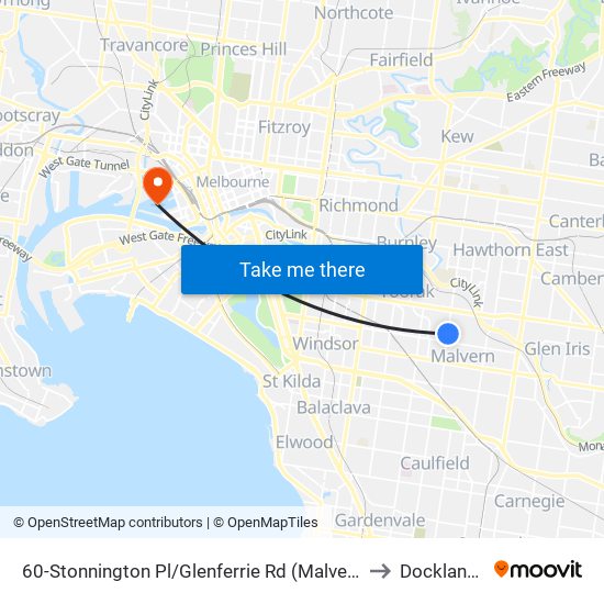 60-Stonnington Pl/Glenferrie Rd (Malvern) to Docklands map