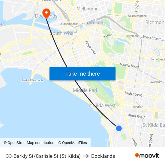 33-Barkly St/Carlisle St (St Kilda) to Docklands map