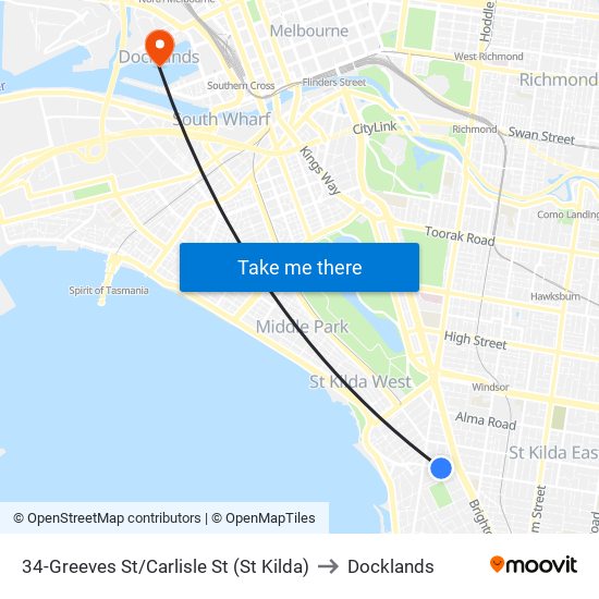 34-Greeves St/Carlisle St (St Kilda) to Docklands map