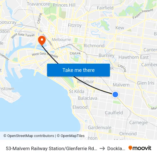 Malvern Railway Station/Glenferrie Rd #53 to Docklands map