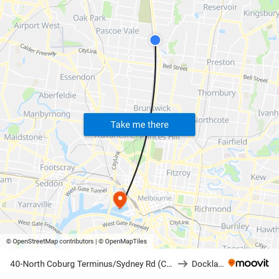 40-North Coburg Terminus/Sydney Rd (Coburg North) to Docklands map