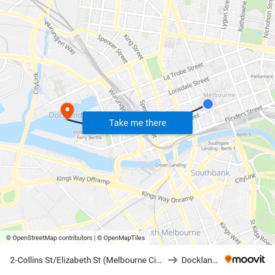 2-Collins St/Elizabeth St (Melbourne City) to Docklands map