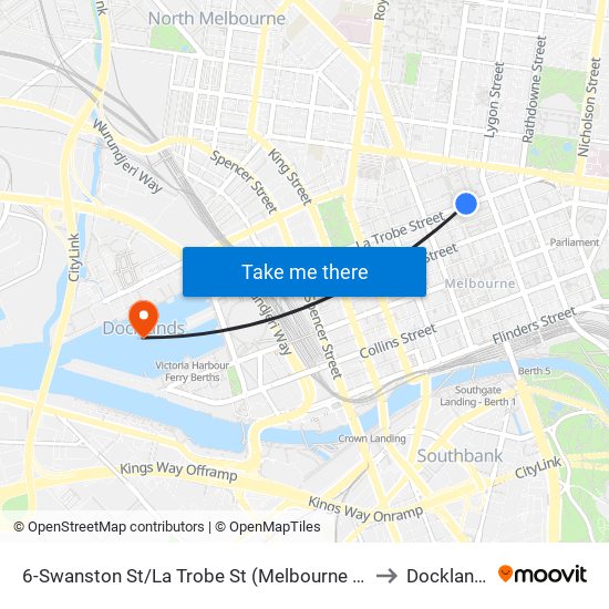 6-Swanston St/La Trobe St (Melbourne City) to Docklands map