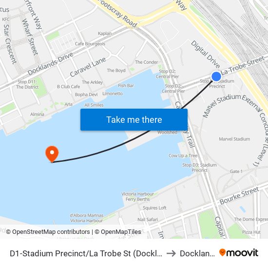 D1-Stadium Precinct/La Trobe St (Docklands) to Docklands map