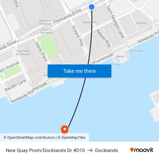 New Quay Prom/Docklands Dr #D10 to Docklands map
