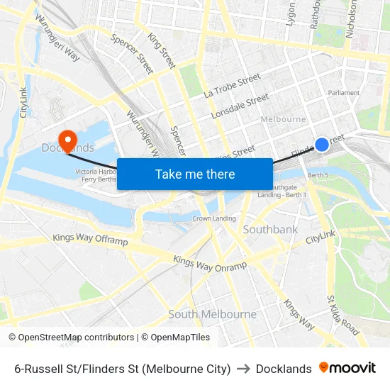 Russell St/Flinders St #6 to Docklands map